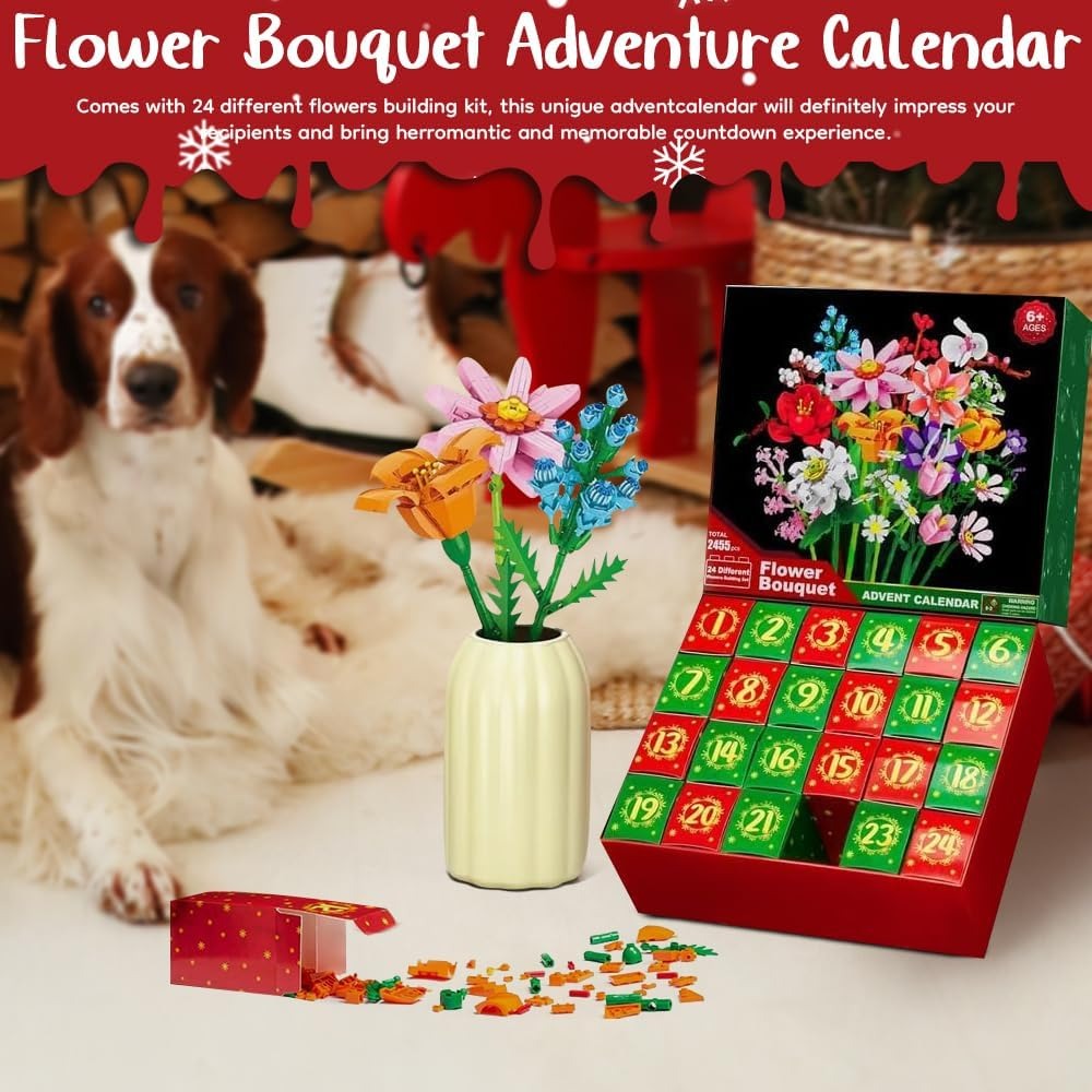 🎄✨ Advent Calendar 2025 – Flower Bouquet Building Blocks Set ✨🎄